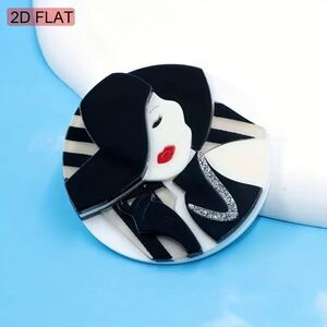 2D Flat, 1pc Vintage Acrylic Handcrafted 2D Flat Fashion Lady Brooch